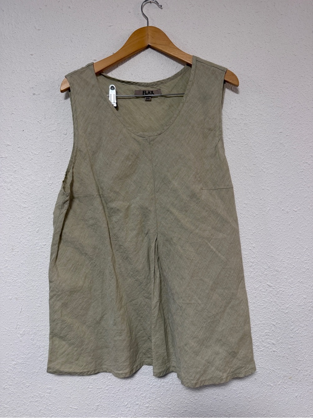 FLAX Light Green Sleeveless Linen Tunic Top